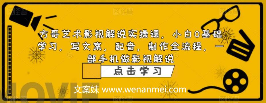 【视频课程】影视解说实战课，小白0基础 写文案 配音 制作全流程 一部手机做影视解说-AI电影文案解说网